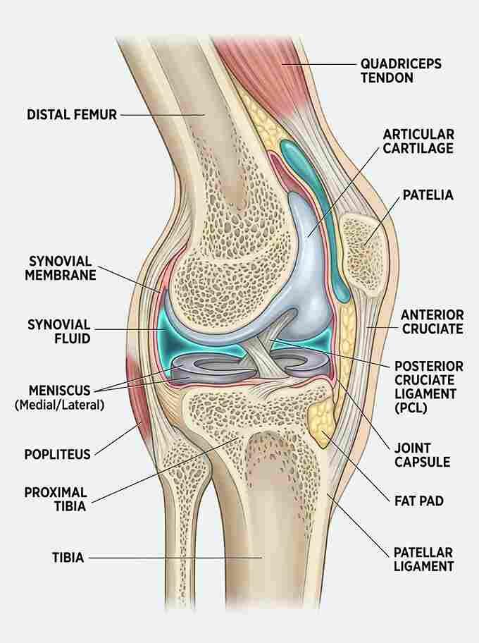 Anatomical diagram of joint lubrication and synovial fluid cushioning